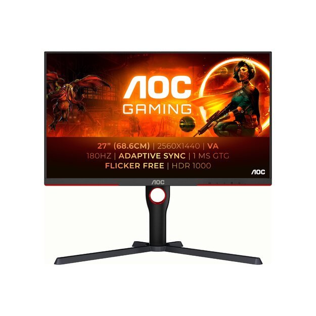 AOC Q27G3XMN/BK 27inch 2560x1440 IPS MiniLED 336 Zones 180Hz Freesync Premium DP 2xHDMI 56
