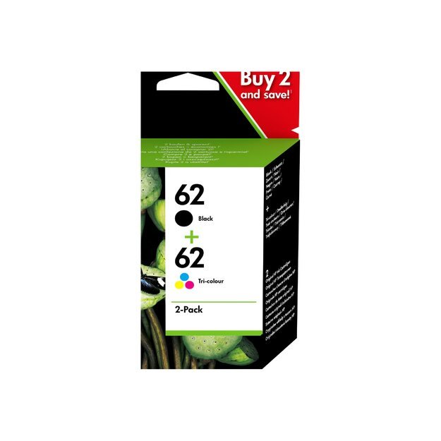 HP 62 Ink Cartridge Combo 2-Pack Standard Capacity (Black and Colour cartridge)