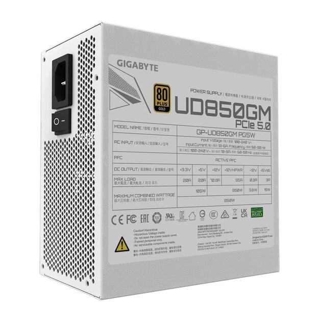 Power Supply|GIGABYTE|850 Watts|Efficiency 80 PLUS GOLD|PFC Active|MTBF 100000 hours|GP-UD850GMPG5W