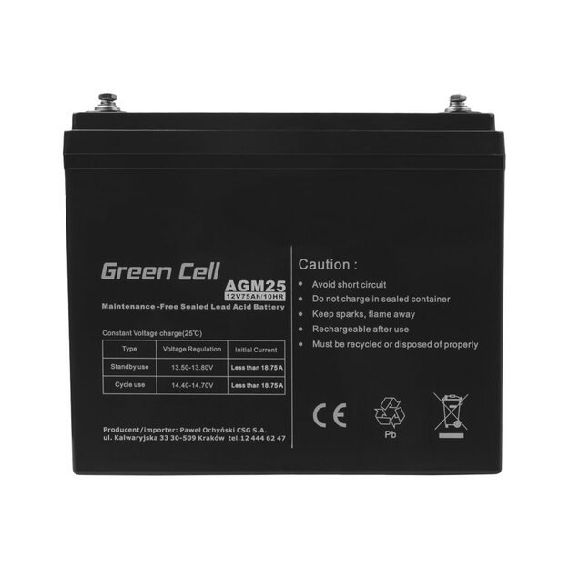 GREENCELL Battery AGM 12V 75 Ah