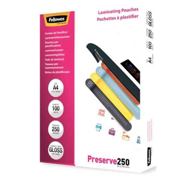 LAMINATOR POUCH GLOSSY/A4 250 100PCS 5401802 FELLOWES