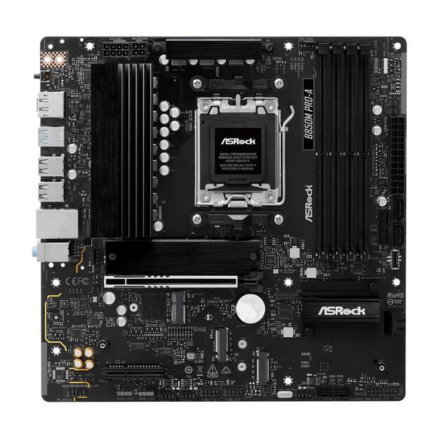 Mainboard|ASROCK|AMD B850|SAM5|Micro-ATX|Memory DDR5|Memory slots 4|1xPCI-Express 4.0 4x|1xPCI-Express 5.0 16x|1xM.2|1xHDMI|1xDisplayPort|1xAudio-In|1xAudio-Out|1xMicrophone|4xUSB 2.0|3xUSB 3.2|1xUSB-C|1xRJ45|B850MPRO-A