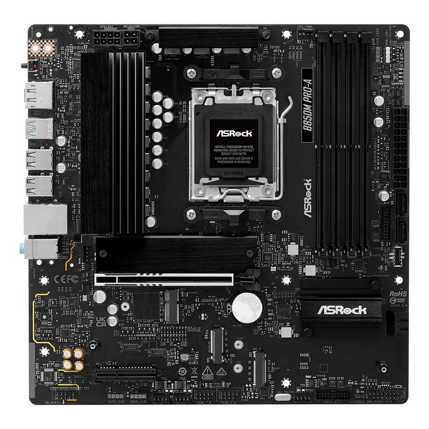 Mainboard|ASROCK|AMD B850|SAM5|Micro-ATX|Memory DDR5|Memory slots 4|1xPCI-Express 4.0 4x|1xPCI-Express 5.0 16x|1xM.2|1xHDMI|1xDisplayPort|1xAudio-In|1xAudio-Out|1xMicrophone|4xUSB 2.0|3xUSB 3.2|1xUSB-C|1xRJ45|B850MPRO-A