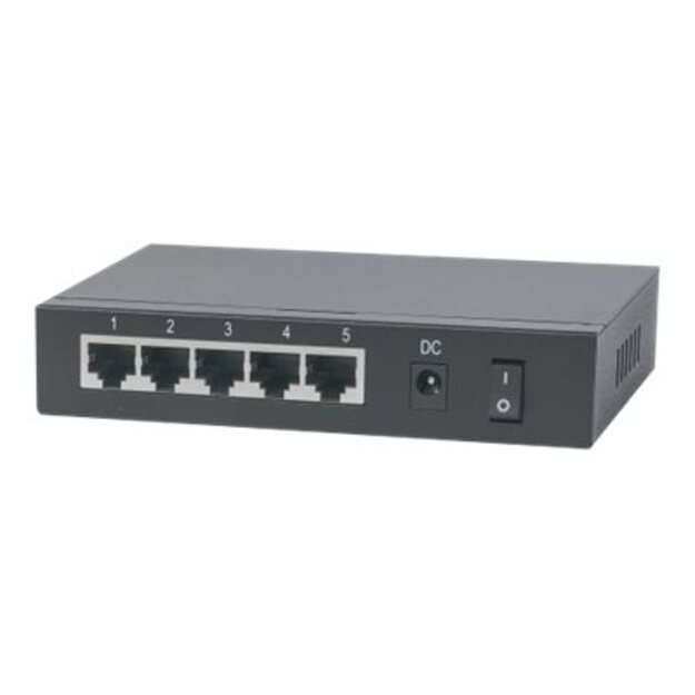 INTELLINET 5-Port PoE+ Gigabit Switch Desktop PoE Passthrough 4xPSE PoE ports 1xPD PoE port IEEE 802.3at/af Power-over-Ethernet