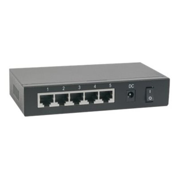 INTELLINET 5-Port PoE+ Gigabit Switch Desktop PoE Passthrough 4xPSE PoE ports 1xPD PoE port IEEE 802.3at/af Power-over-Ethernet