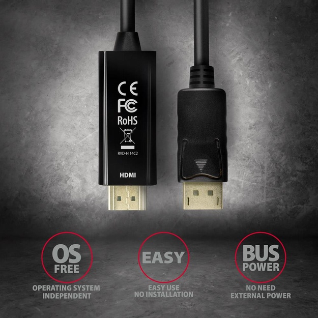 CABLE DP TO HDMI 1.8M/RVD-HI14C2 AXAGON