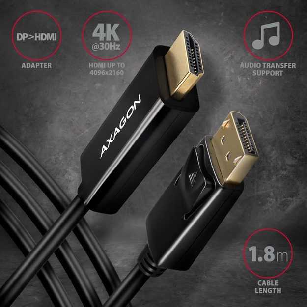 CABLE DP TO HDMI 1.8M/RVD-HI14C2 AXAGON