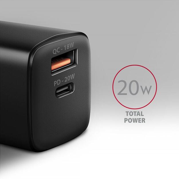 MOBILE CHARGER WALL USB 20W/2PORT BLACK ACU-PQ20 AXAGON 2