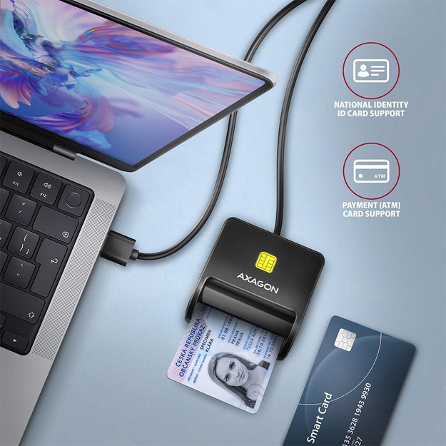 CARD READER FLAT SMARTCARD 4SL/USB2.0 1.3M CRE-SM3SD AXAGON