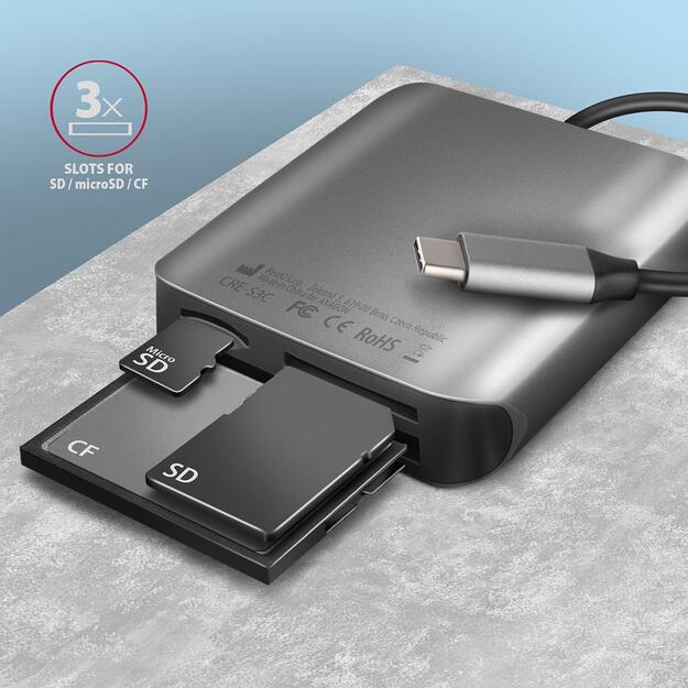 CARD READER USB-C 3-SLOT/SD/MICROSD/CF CRE-S3C AXAGON 4