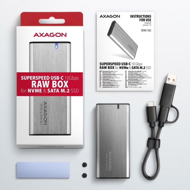 SSD ACC ENCLOSURE M.2 NVME/SATA USB-C EEM2-SG2 AXAGON
