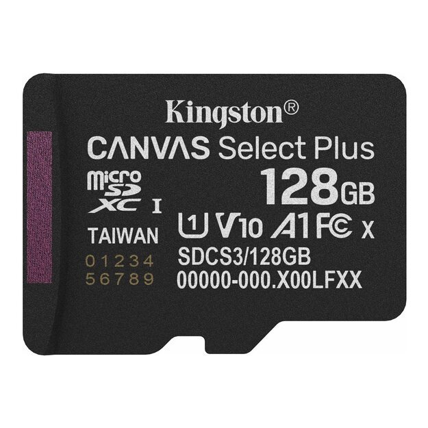 KINGSTON 128GB micSDXC Canvas Select Plus Gen3 150R A1 Single Pack w/o ADP