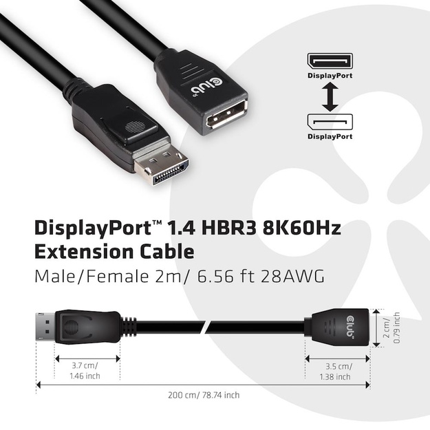 CABLE DP TO DP 2M/M/F CAC-1022 CLUB3D