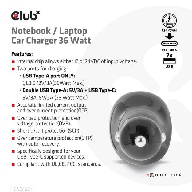 NB CHARGER CAR/36W CAC-1921 CLUB3D