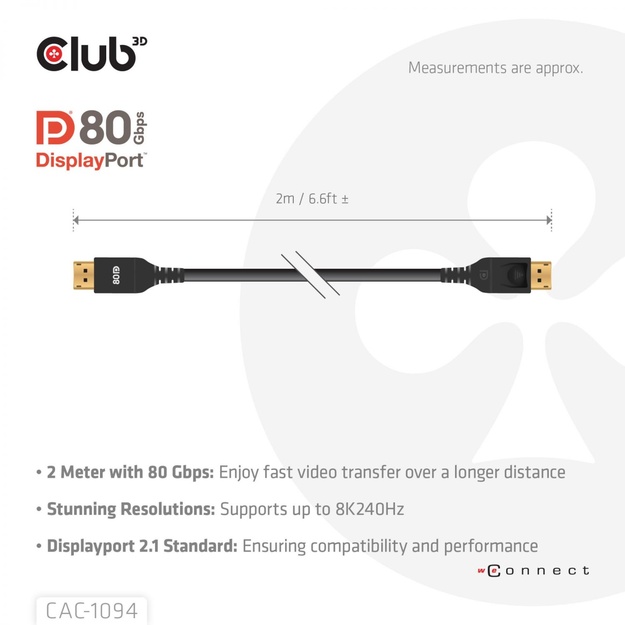 CABLE DP TO DP 2M/CAC-1094 CLUB3D