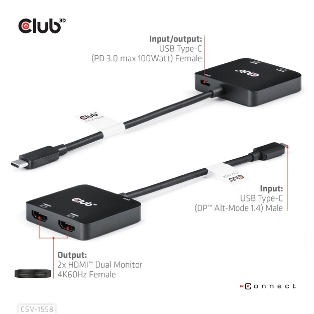 I/O HUB USB-C TO HDMI 2PORT/MST CSV-1558 CLUB3D