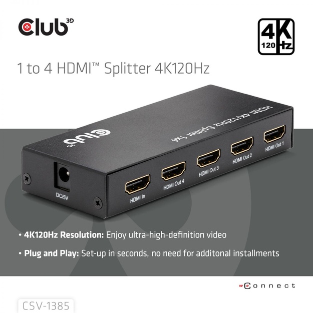 I/O VIDEO SPLITTER HDMI 4PORT/4K 120HZ CSV-1385 CLUB3D