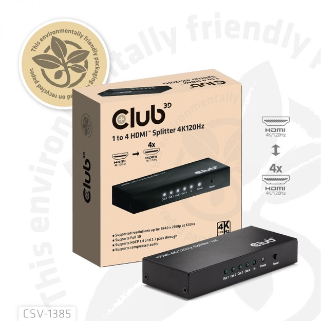 I/O VIDEO SPLITTER HDMI 4PORT/4K 120HZ CSV-1385 CLUB3D