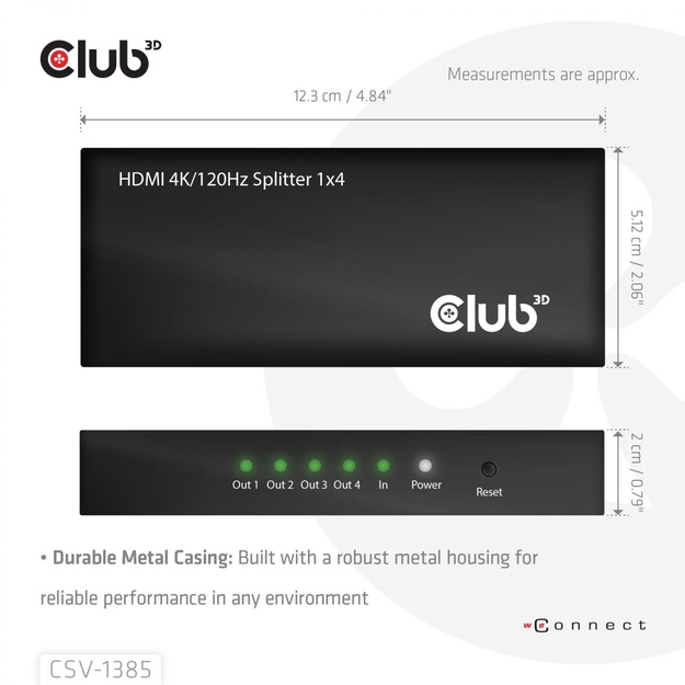 I/O VIDEO SPLITTER HDMI 4PORT/4K 120HZ CSV-1385 CLUB3D
