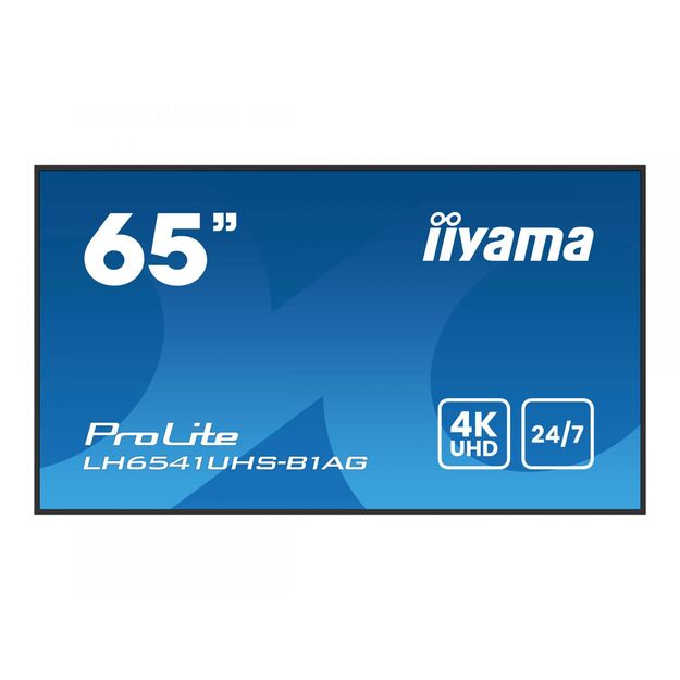 IIYAMA LH6541UHS-B1AG 65inch 3840x2160 4K UHD IPS panel 1perc Haze Landscape and Portrait mode Speakers 2x 10W 3x HDMI