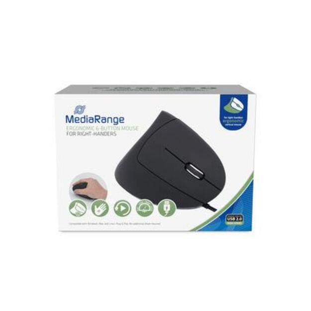 MOUSE USB OPTICAL 6-BUTTON/RIGHT BLACK MROS230 MEDIARANGE 3