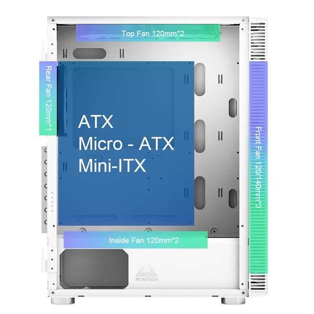 Case|MONTECH|X3 Glass|MidiTower|Case product features Transparent panel|Not included|ATX|MicroATX|MiniITX|Colour White|X3GLASS(W)