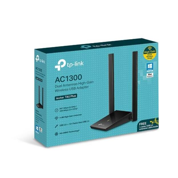 USB belaidžio tinklo Wi-Fi adapteris TP-LINK Archer T4U Plus AC1300 2x High Gain External Antennas USB 3.0 MU-MIMO