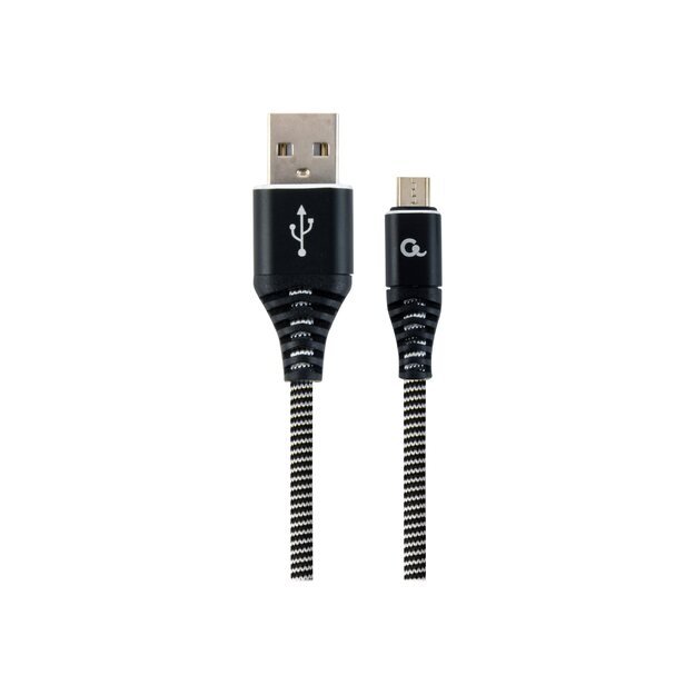GEMBIRD CC-USB2B-AMmBM-2M-BW Gembird Premium cotton braided Micro-USB charging and data cable,2m,black/white