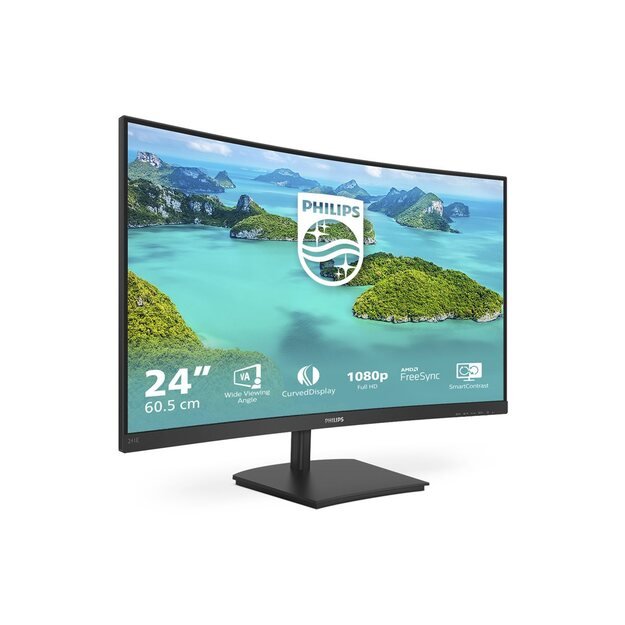 Monitorius PHILIPS 241E1SCA/00 Monitor Philips 241E1SCA/00 23,6 FullHD, VA, HDMI, curved, speakers 19