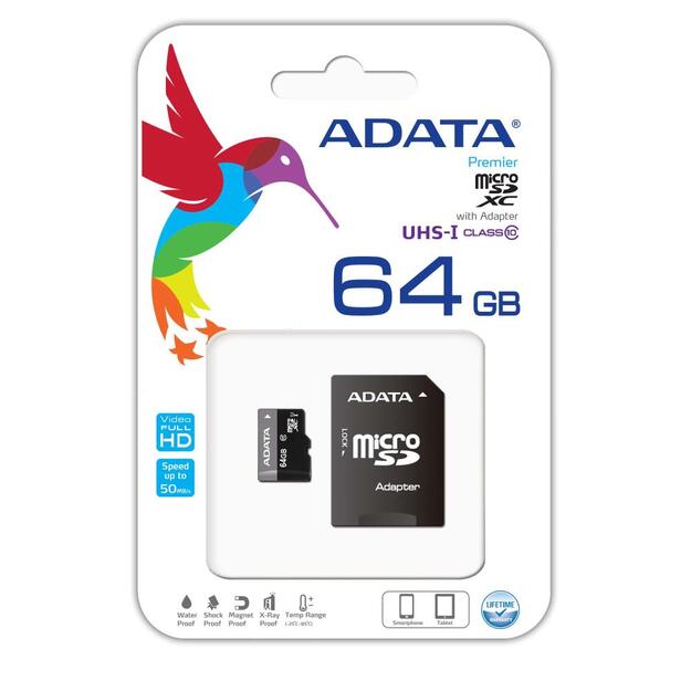 Atminties kortelė su adapteriu ADATA 64GB micro SDXC UHS-I Class10 +SD adapter