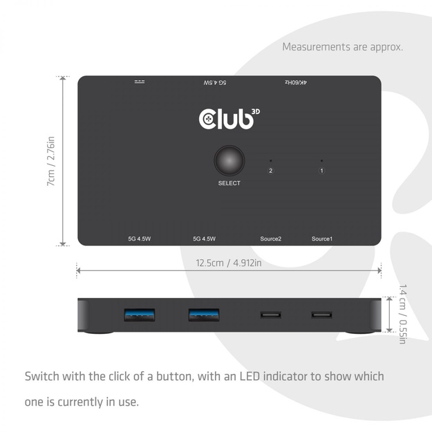 VIDEO SWITCH KVM USB-C TO HDMI/DUAL CSV-2512 CLUB3D