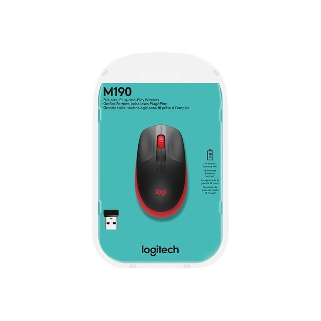 Kompiuterinė pelė belaidė LOGITECH M190 Full-size - RED - EMEA