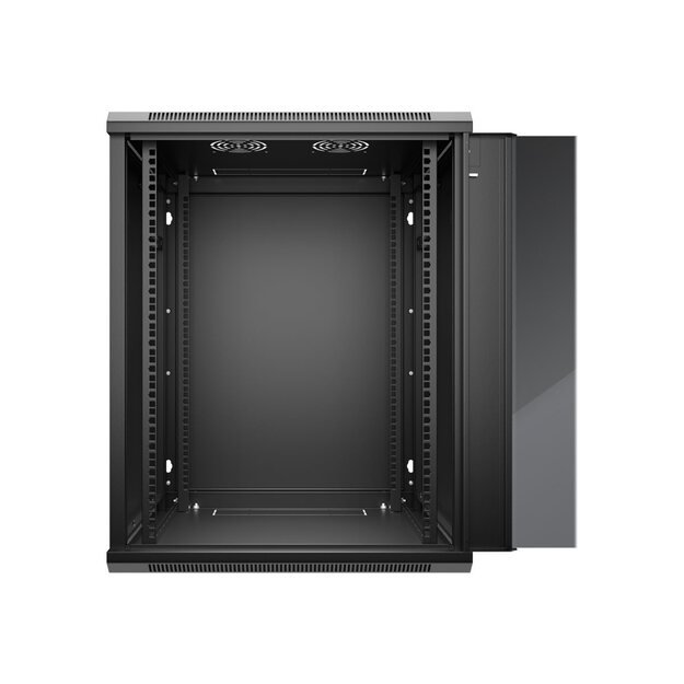 Komutacinė spinta pakabinama NETRACK 019-150-66-022 19,15U/600 mm,glass door,black,remov. side pan.
