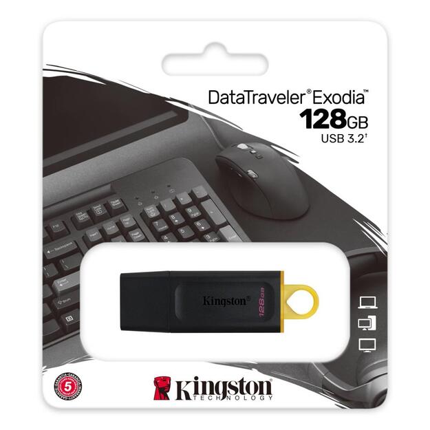 USB raktas KINGSTON 128GB USB3.2 Gen1 DataTraveler Exodia Black + Yellow