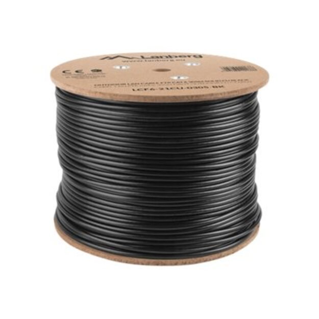 Instaliacinis tinklo kabelis LANBERG LCF6-21CU-0305-BK FTP stranded cable CU OUTDOOR, cat. 6, 305m, Black