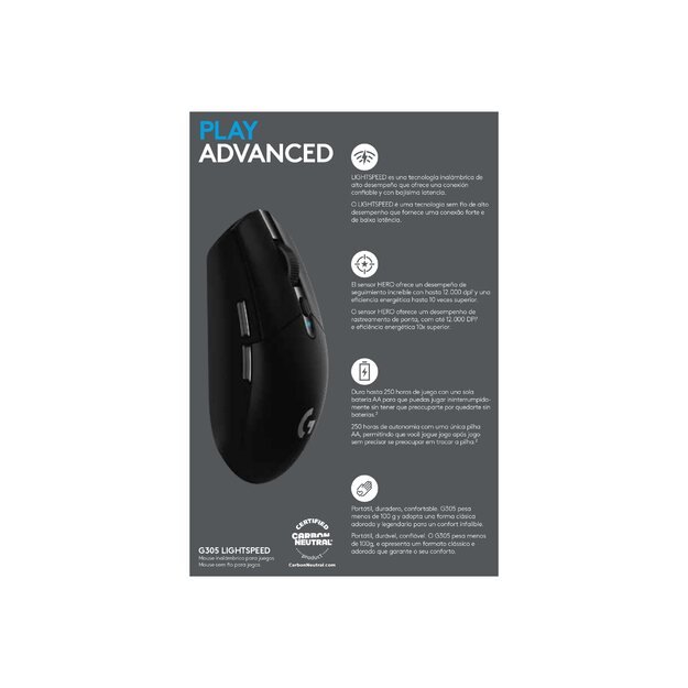 Kompiuterinė pelė belaidė LOGITECH G305 Recoil Gaming Mouse - BLACK - EWR2 8