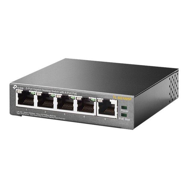 Komutatorius TP-LINK Desktop 5x10Base-T 100Base-TX  1000Base-T PoE ports 4 TL-SG1005P