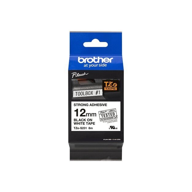 BROTHER TZES231 special tape 12mm 8m white black extra-strong adhesive for lettering instrument