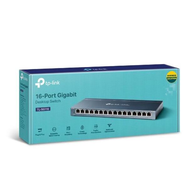 Komutatorius TP-LINK 16-Port Gigabit Desktop RJ45 Ports Desktop Steel Case