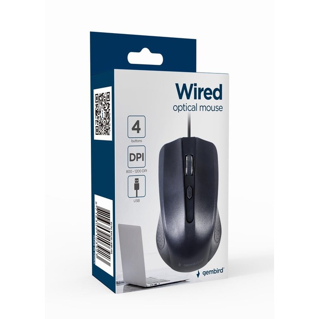 Kompiuterinė pelė laidinė MOUSE USB OPTICAL/BLACK MUS-4B-01 GEMBIRD