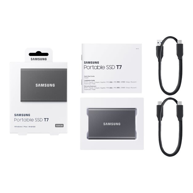 Išorinis kietasis diskas SSD |SAMSUNG|T7|500GB|USB 3.2|Write 1000 MBytes/sec|Read 1050 MBytes/sec|MU-PC500T/WW