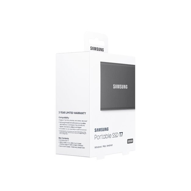 Išorinis kietasis diskas SSD |SAMSUNG|T7|500GB|USB 3.2|Write 1000 MBytes/sec|Read 1050 MBytes/sec|MU-PC500T/WW