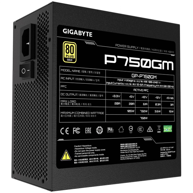 Maitinimo šaltinis kompiuteriui Power Supply|GIGABYTE|750 Watts|Efficiency 80 PLUS GOLD|PFC Active|MTBF 100000 hours|GP-P750GM