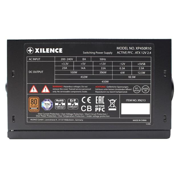 Maitinimo šaltinis kompiuteriui Power Supply|XILENCE|450 Watts|Efficiency 80 PLUS BRONZE|PFC Active|XN213