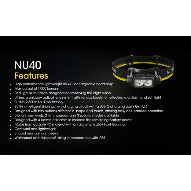 HEADLAMP NU SERIES 1000 LUMENS/NU40 NITECORE 3