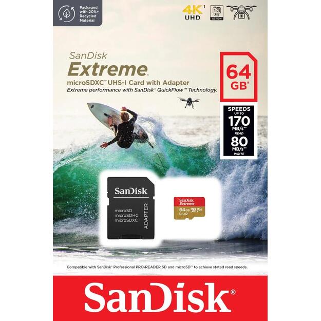 MEMORY MICRO SDXC 64GB UHS-I/W/A SDSQXAH-064G-GN6AA SANDISK 4