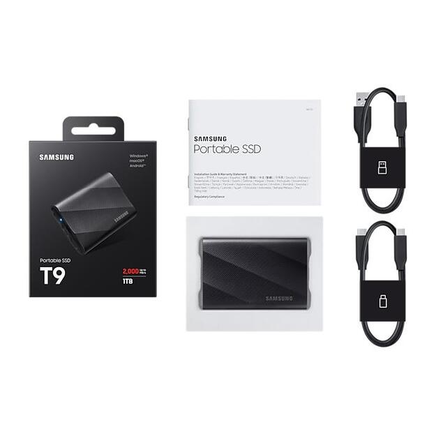 External SSD|SAMSUNG|T9|1TB|USB 3.2|Write speed 1950 MBytes/sec|Read speed 2000 MBytes/sec|MU-PG1T0B/EU