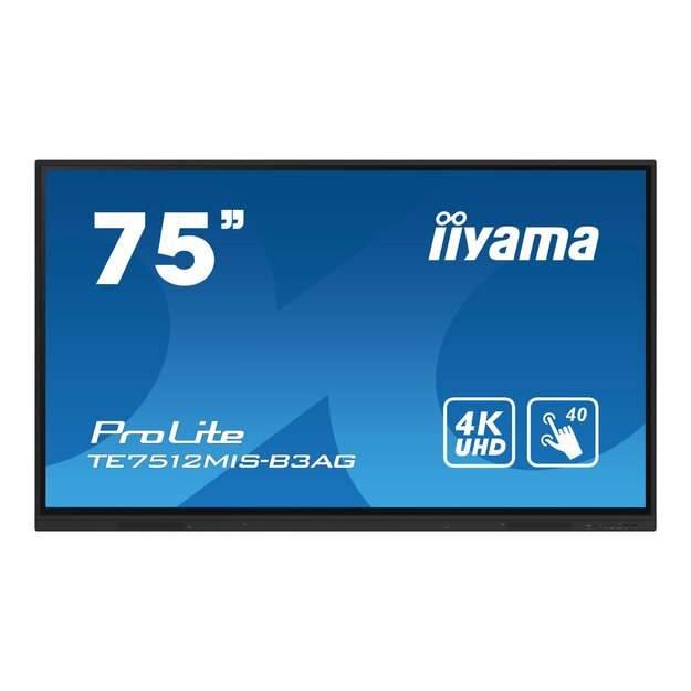 IIYAMA TE7512MIS-B3AG 75inch iiWare10 Android 11 40-Points PureTouch IR with zero bonding 3840x2160 UHD IPS panel Metal Housing