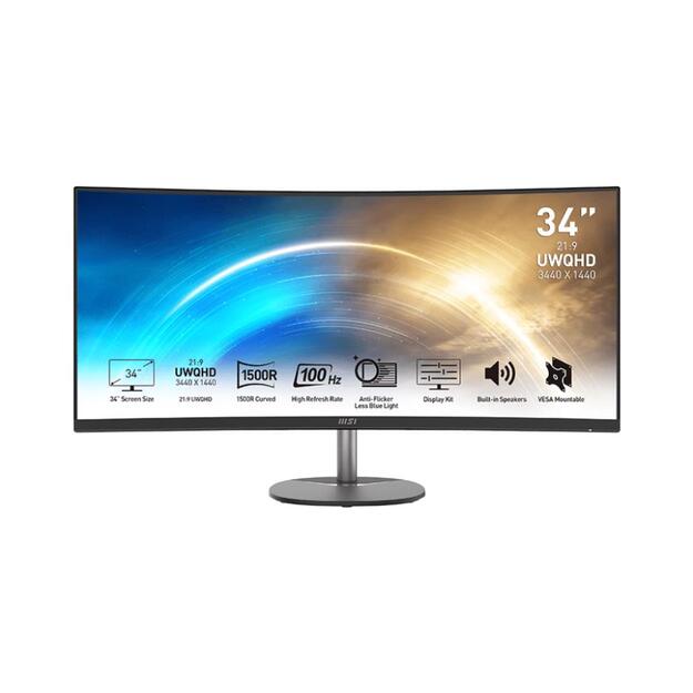 LCD Monitor|MSI|PRO MP341CQ|34 |Business/Curved/21 : 9|Panel VA|3440x1440|21:9|100Hz|Matte|4 ms|Speakers|Tilt|PROMP341CQ