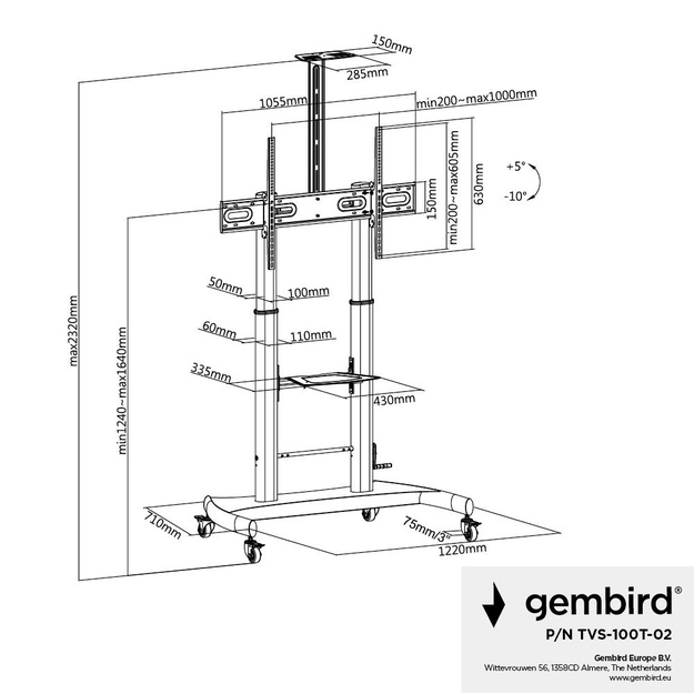 TV SET ACC FLOOR STAND 60-100 /TVS-100T-02 GEMBIRD